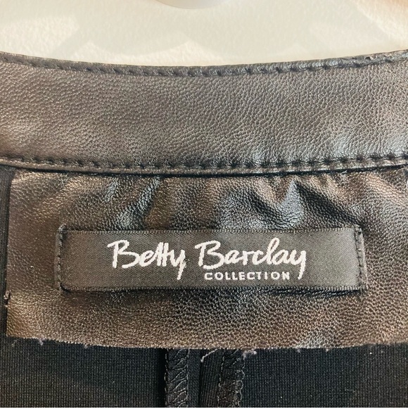 BETTY BARCLAY Sz 14 Knit Vegan Leather Houndstooth Floral Sheer Lace Long Jacket - Picture 3 of 14